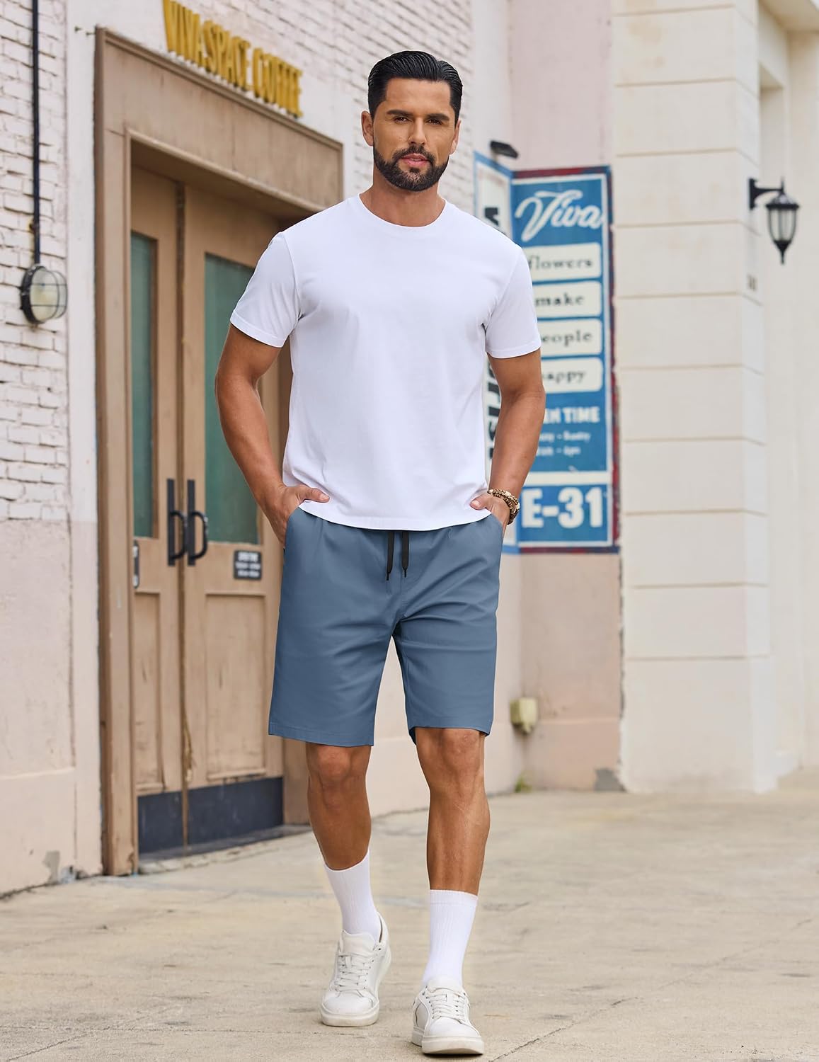 Thumbnail 3 de COOFANDY Men's Casual Shorts: Cotton Drawstring, Elastic Waist, 9" Inseam — Versatile Golf/Beach Shorts