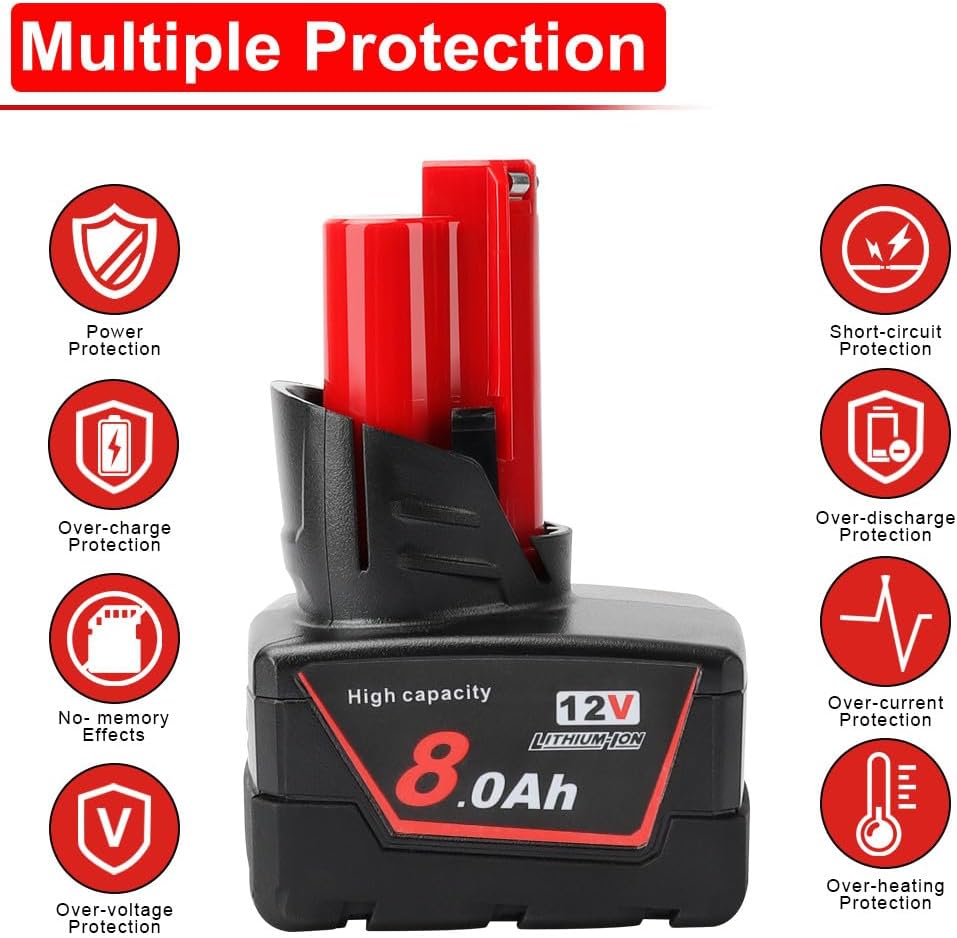 Detalle 2 de Powarobor M12 12V 8.0Ah Replacement Battery for Milwaukee