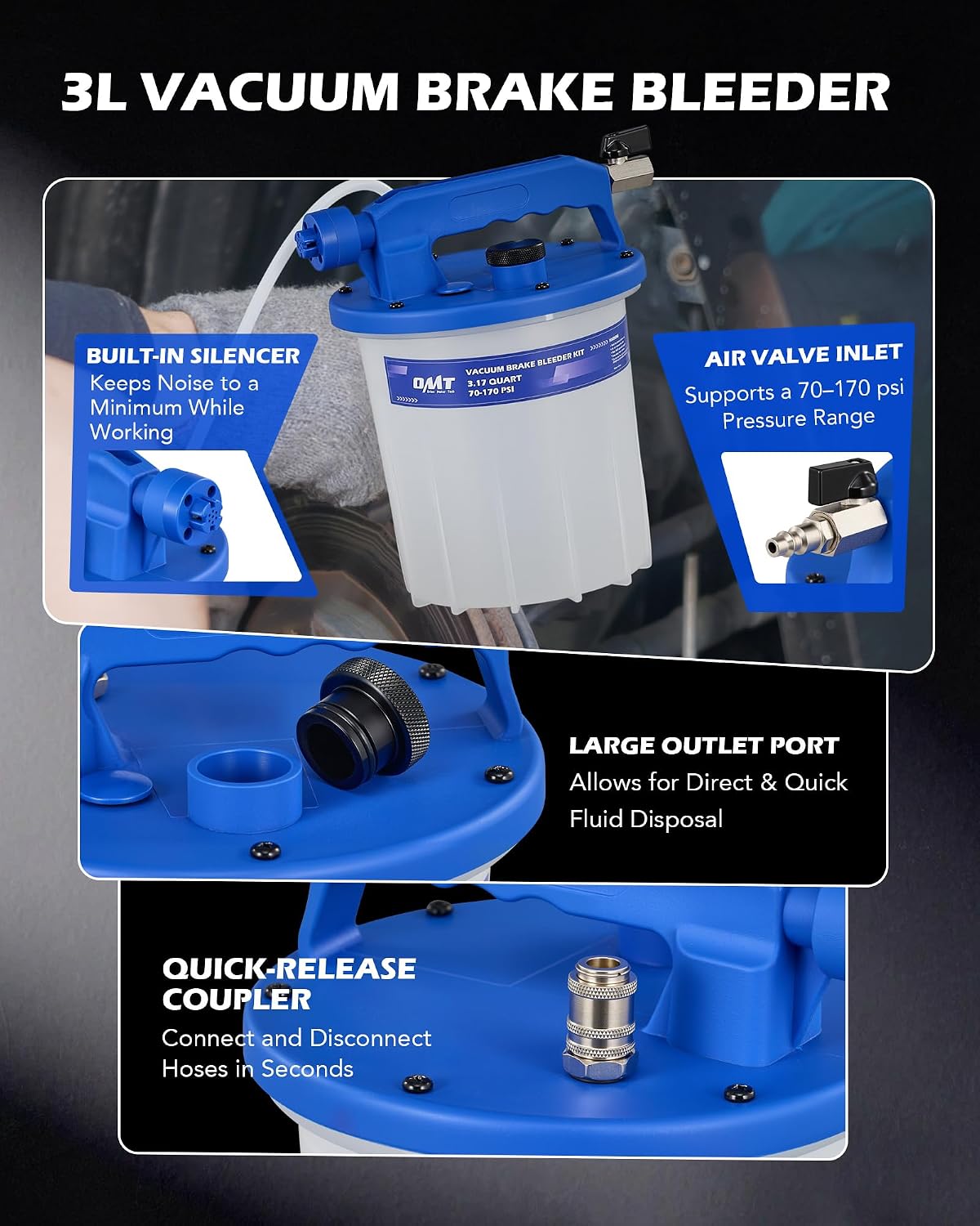 Thumbnail 2 de Orion Motor Tech 3L Vacuum Brake Bleeder Kit with Refill Bottle and 18 Adapters