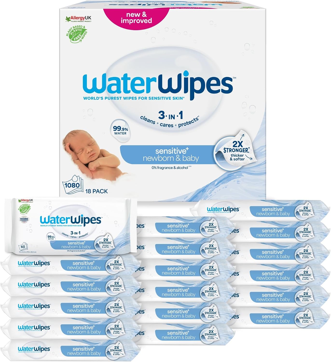 Detalle de WaterWipes Sensitive+ Newborn & Baby Wipes 1080
