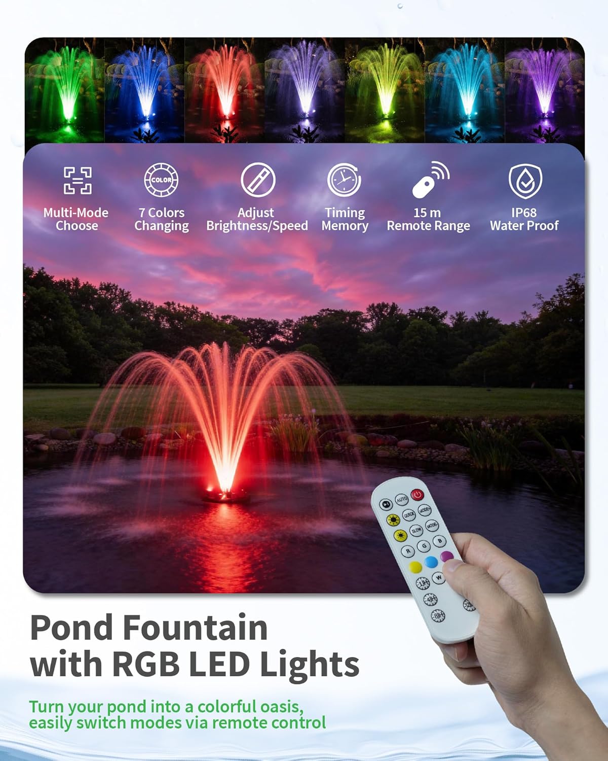 Thumbnail 2 de POPOSOAP Floating Pond Fountain & Aerator Complete Kit with LED Lights