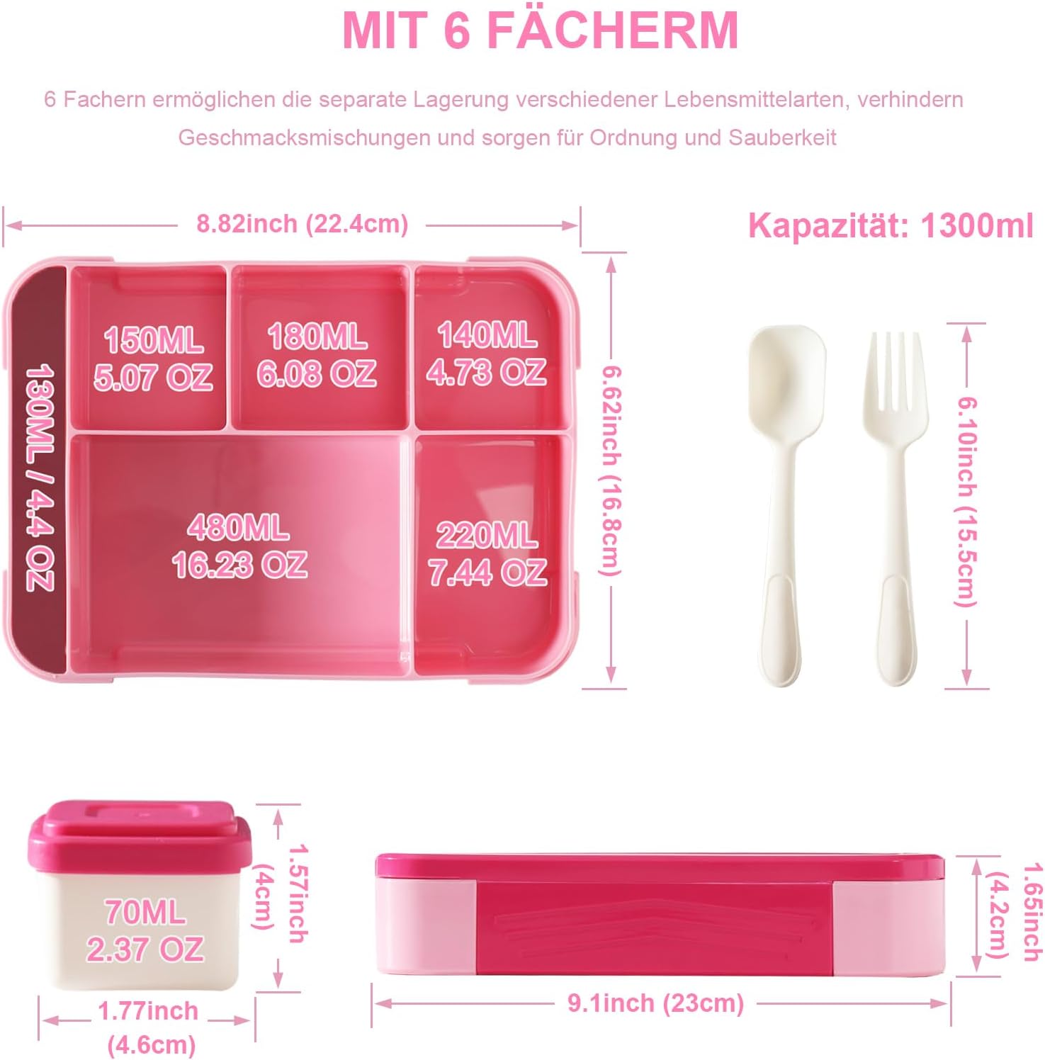 Thumbnail 1 de Swicken Brotdose Kinder mit Fächern – Auslaufsichere Lunchbox 1300 ml, BPA-frei, rosa