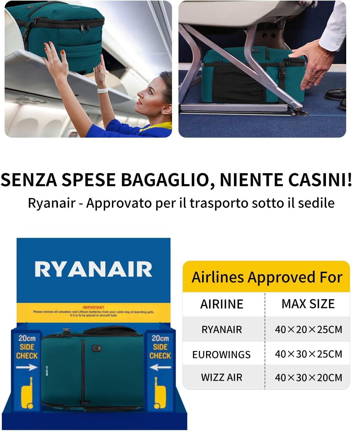 Thumbnail 1 de ECOHUB Zaino Ryanair 40x20x25, 20L in Turquoise — Zaino da Viaggio per Laptop da 14", Impermeabile e Riciclato