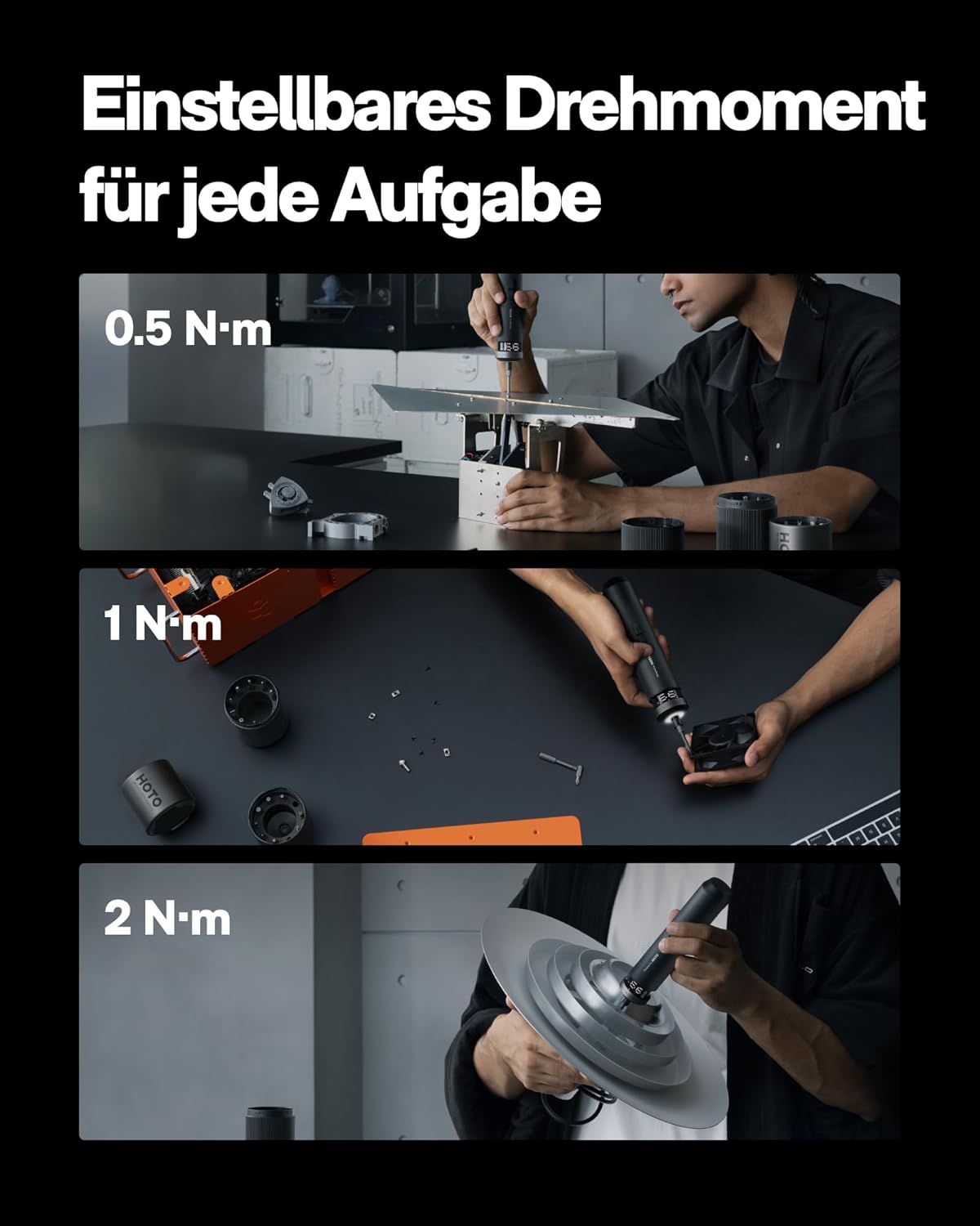 Thumbnail 2 de HOTO PixelDrive Elektrischer Schraubendreher Set mit Intelligenter Anzeige – 6 Drehmomentstufen, 30 Bits, USB-C 2000 mAh
