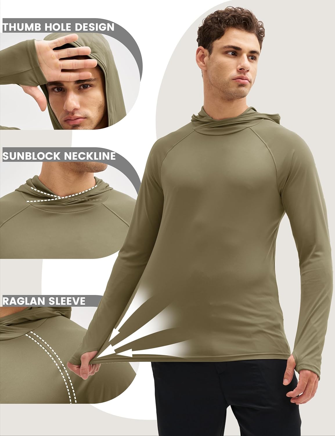 Detalle 2 de MAGCOMSEN Men's Sun Protection UPF 50+ Running Top with Hood, Lightweight Quick-Dry Long Sleeve