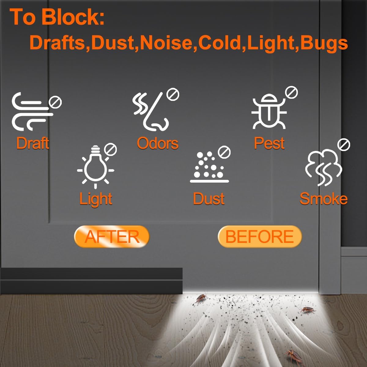 Detalle 2 de Ormein Door Draft Stopper: Adjustable Silicone Weather Stripping for Quiet, Efficient Doors