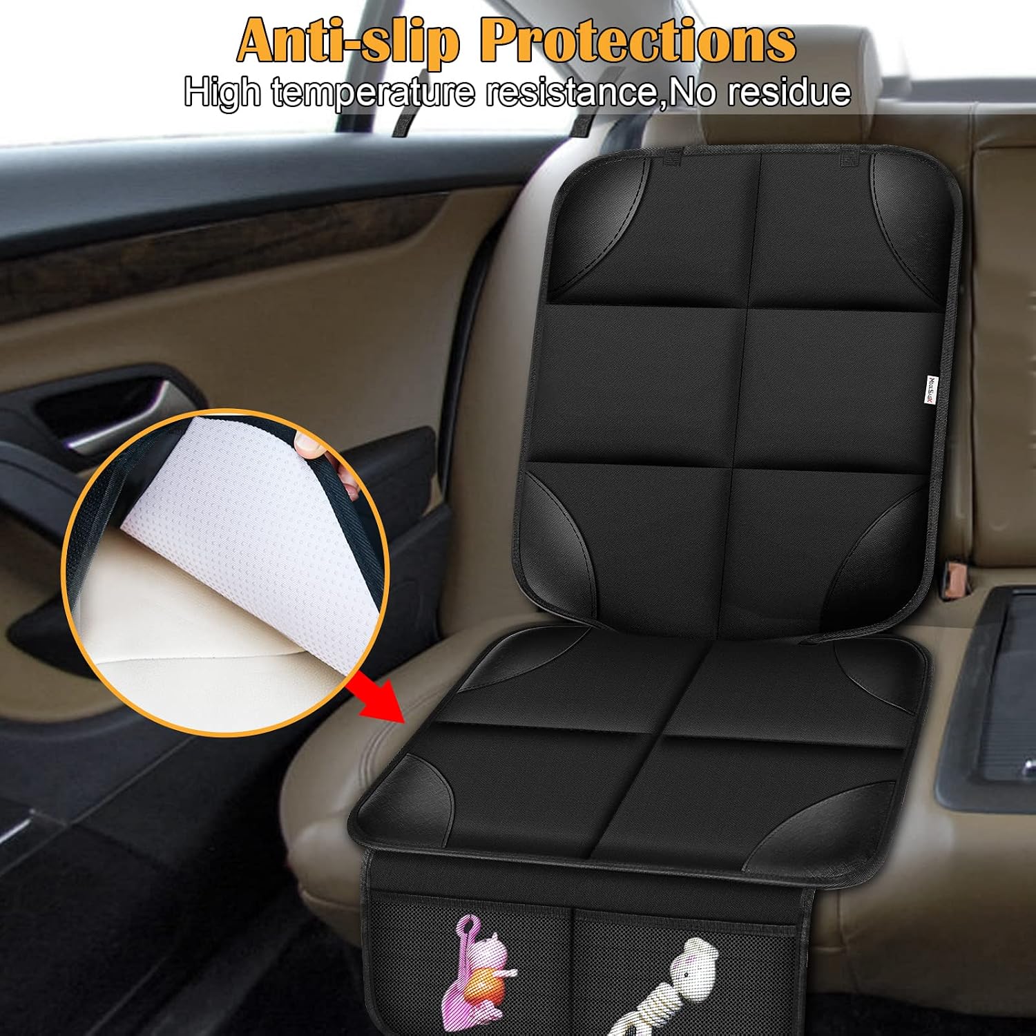 Detalle 2 de Meolsaek Car Seat Protector for Child Car Seat: Durable 600D Waterproof Cover with Thick Padding and Non-Slip Backing