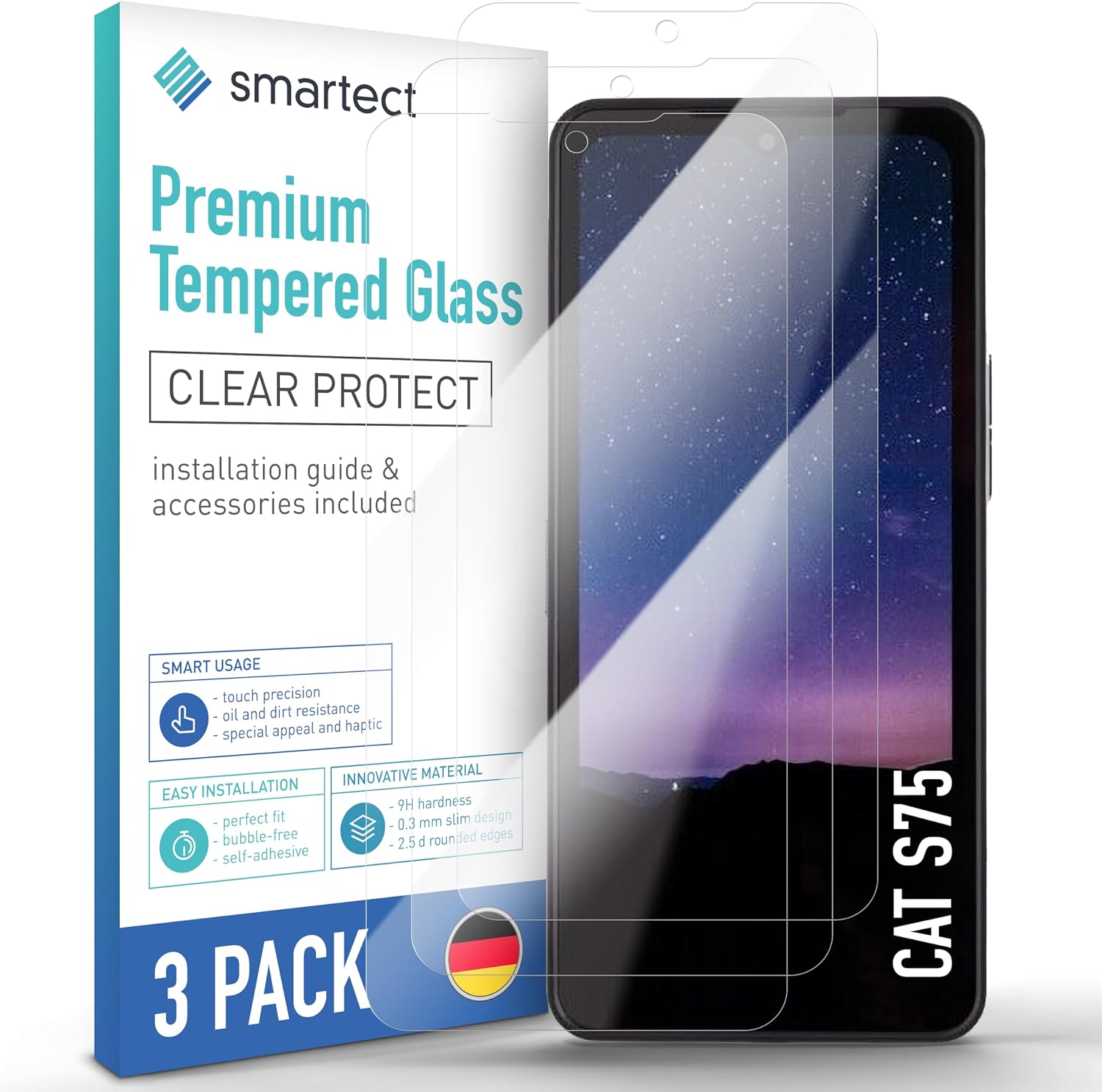 Detalle de Pack smartect Verre Trempé pour CAT S75 (3 pièces) HD anti-rayures – clair, sans bulles