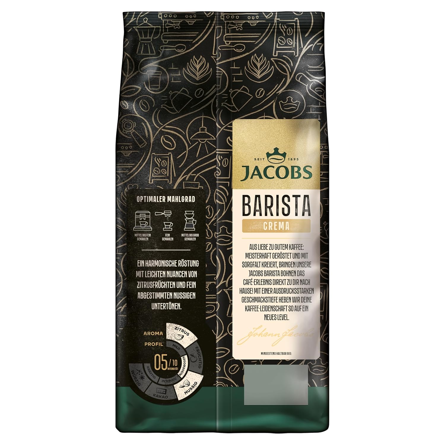Detalle de Jacobs Barista Crema Ganze Bohnen – Ausgewogen mit Zitrus- & Nussnote, 1 kg