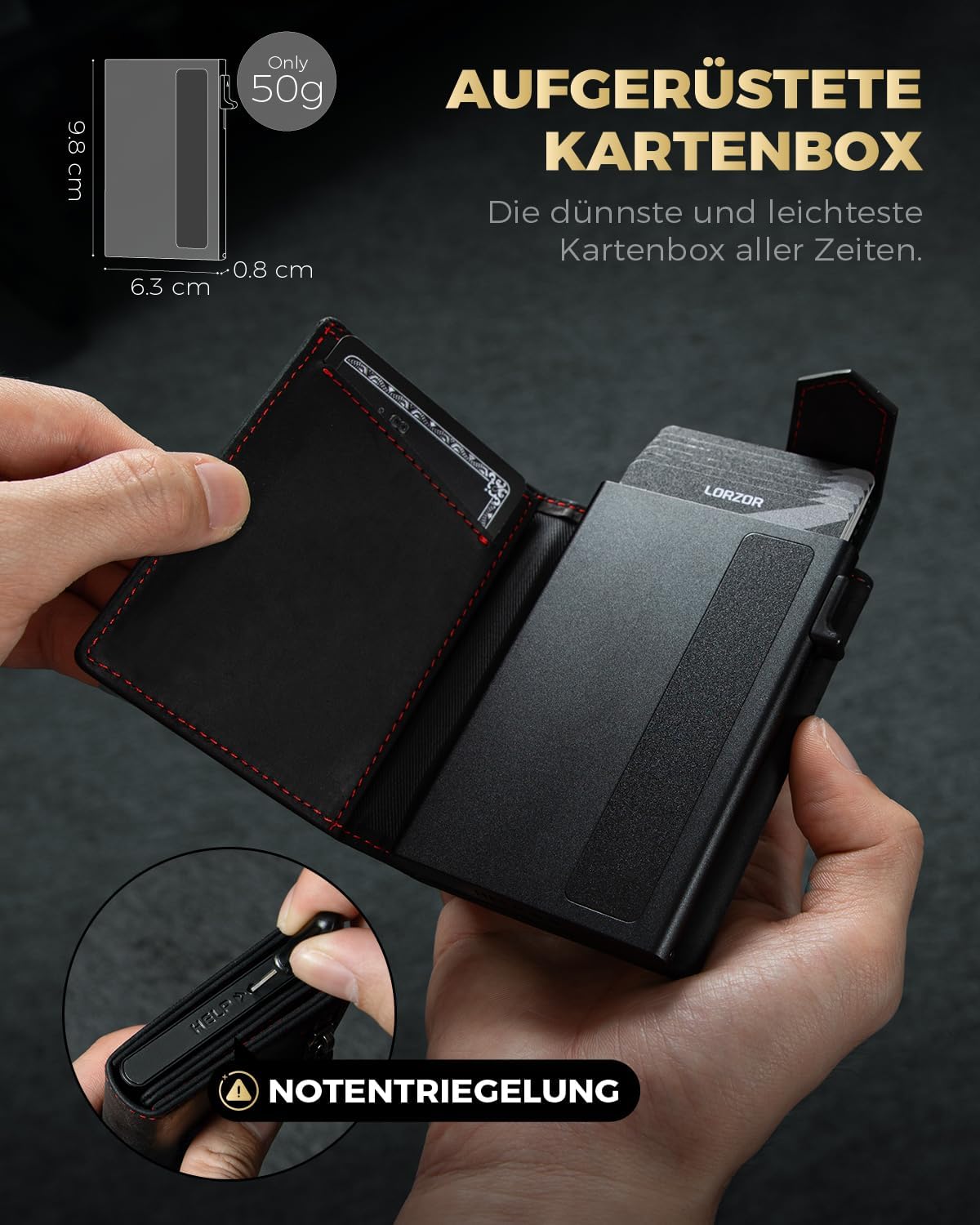 Thumbnail 2 de LORZOR Kartenetui Herren mit magnetischem Verschluss & RFID-Schutz (Slim Wallet mit Münzfach)