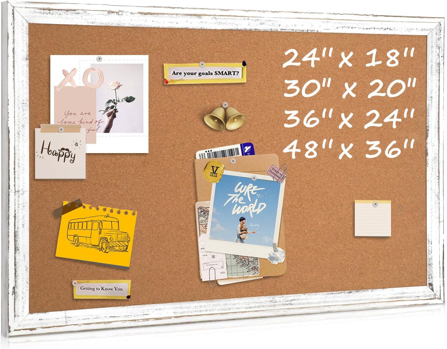 Detalle de QUEENLINK 123456 Cork Bulletin Board, 36" x 24" White Wood Frame