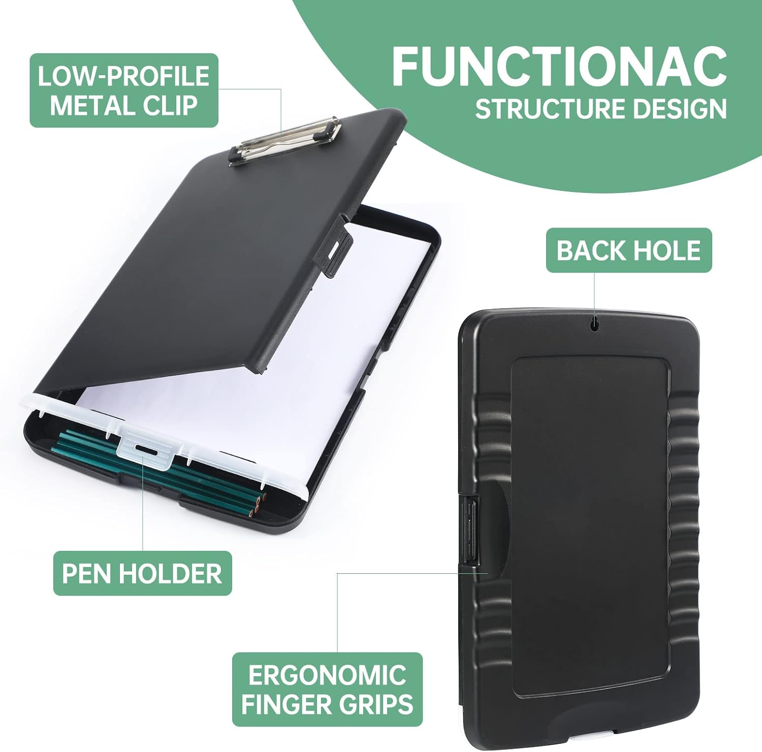Detalle de DMFLY Clipboard with Storage (A4) with Low-Profile Metal Clip and Pen Compartment
