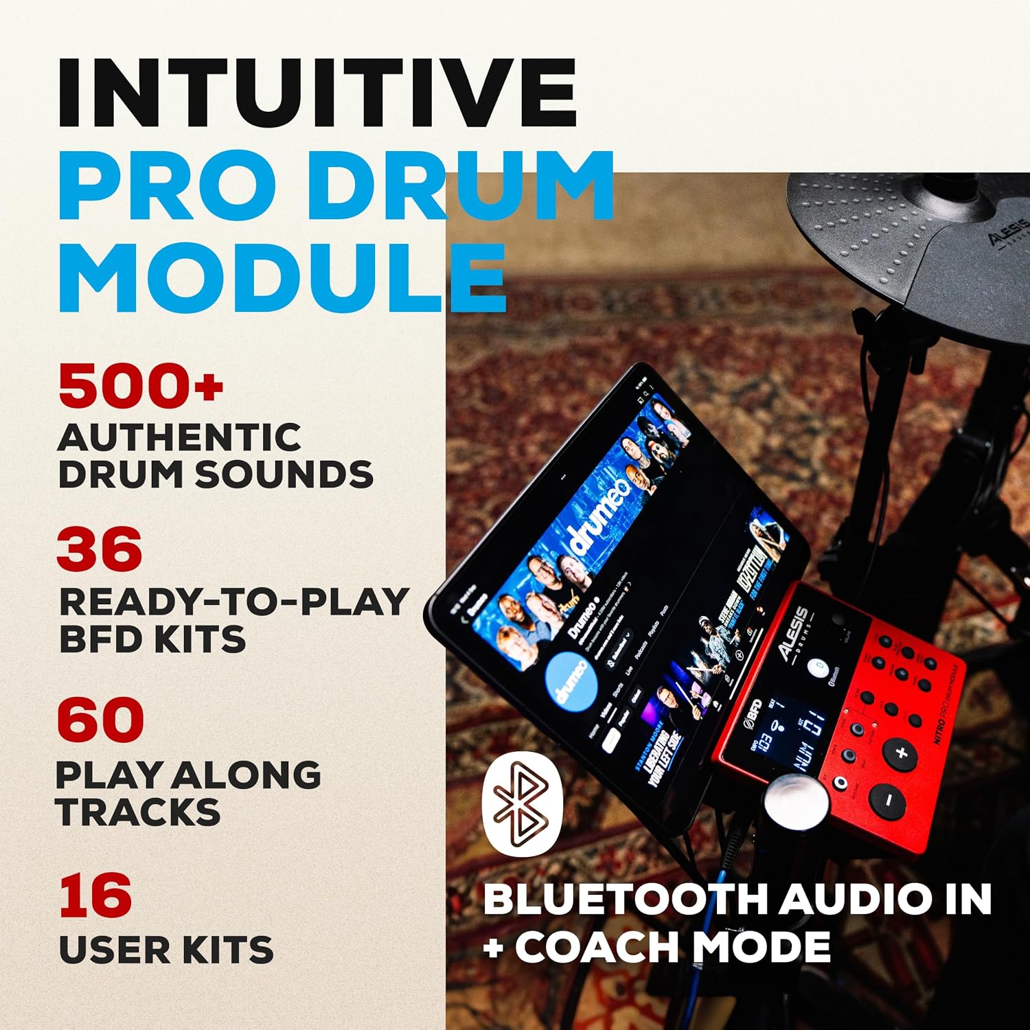 Thumbnail 2 de Alesis Nitro Pro elektronisch drumstel met meshvellen, Bluetooth en dual-zone snare