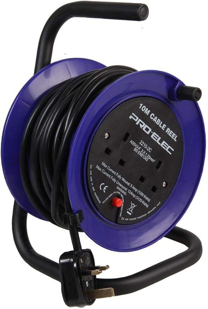 Detalle de PRO ELEC PEL01272 2-Gang Mini Cable Reel Mains Extension (10m)