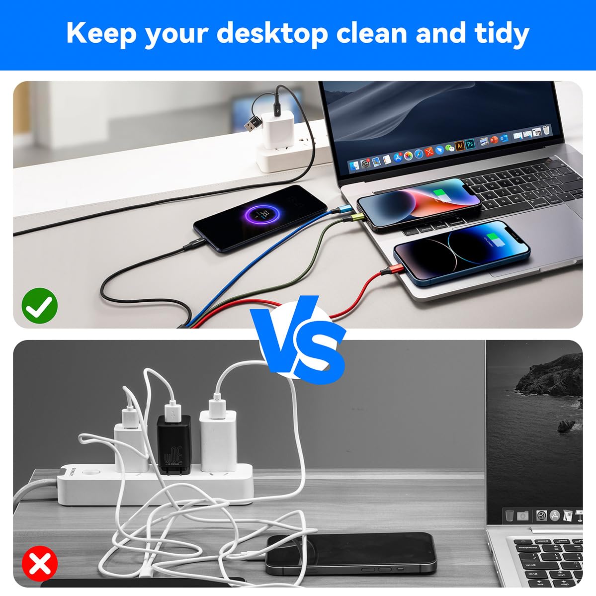 Thumbnail 5 de MINLU 6 in 1 Multiple Charging Cable (2-Pack, 6Ft) — USB A/C to Lightning, USB-C, and Micro USB