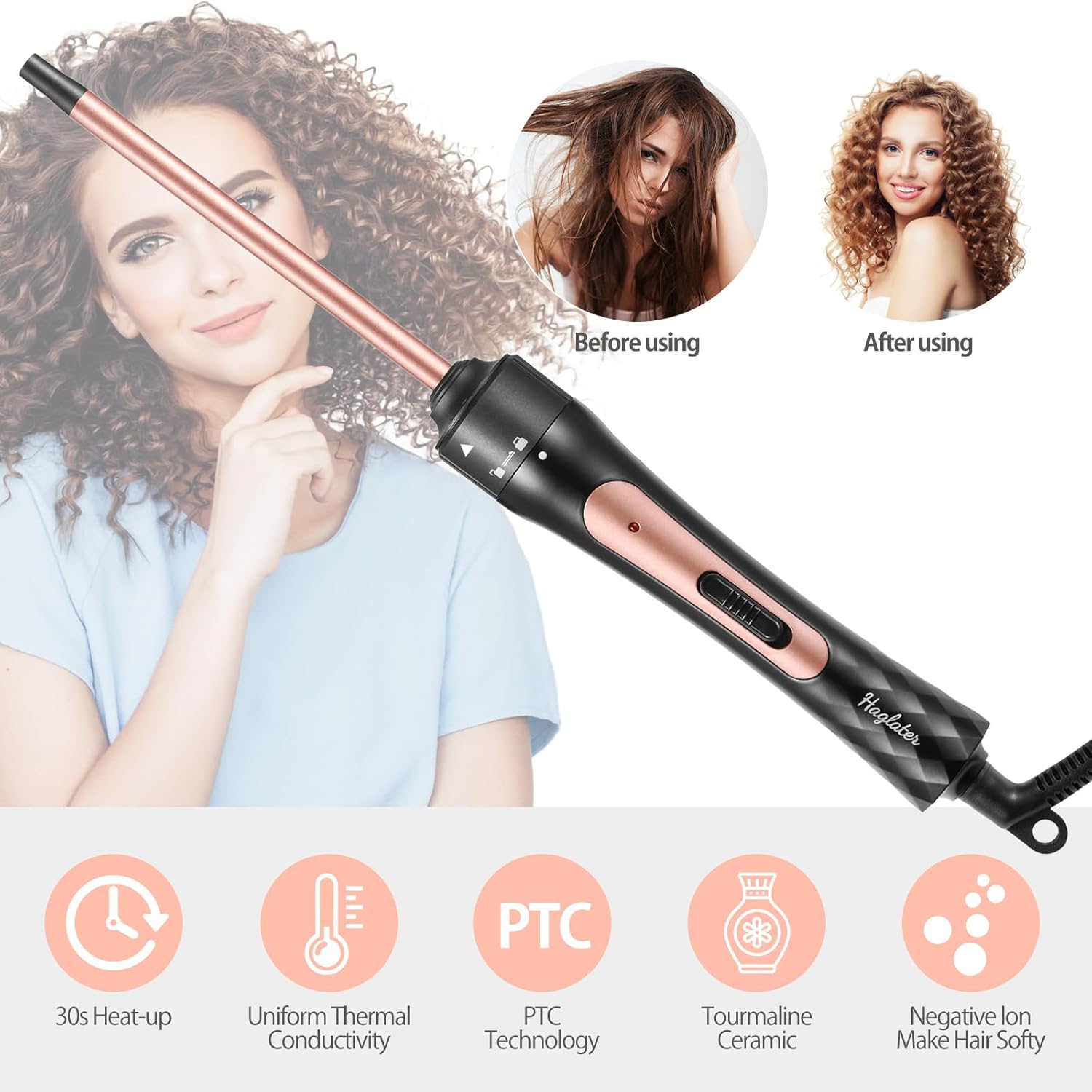 Thumbnail 3 de Lockenstab Kleine Locken – Haglater Mini Lockenstäbe 9 mm mit 2 Temperaturen (180/210 °C)