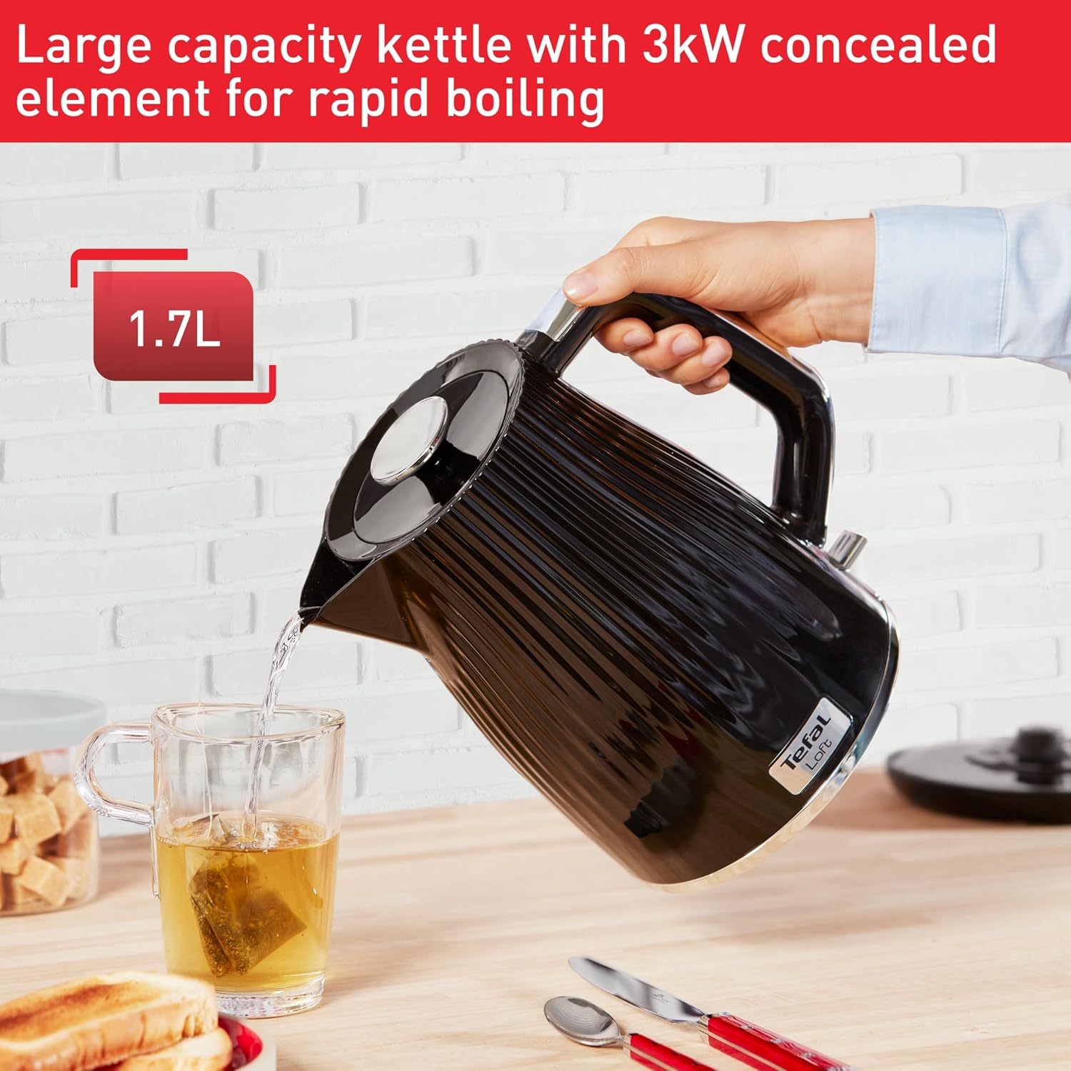 Detalle de Tefal Loft Electric Kettle KO250840 (Black Glossy), 1.7L cordless fast boil