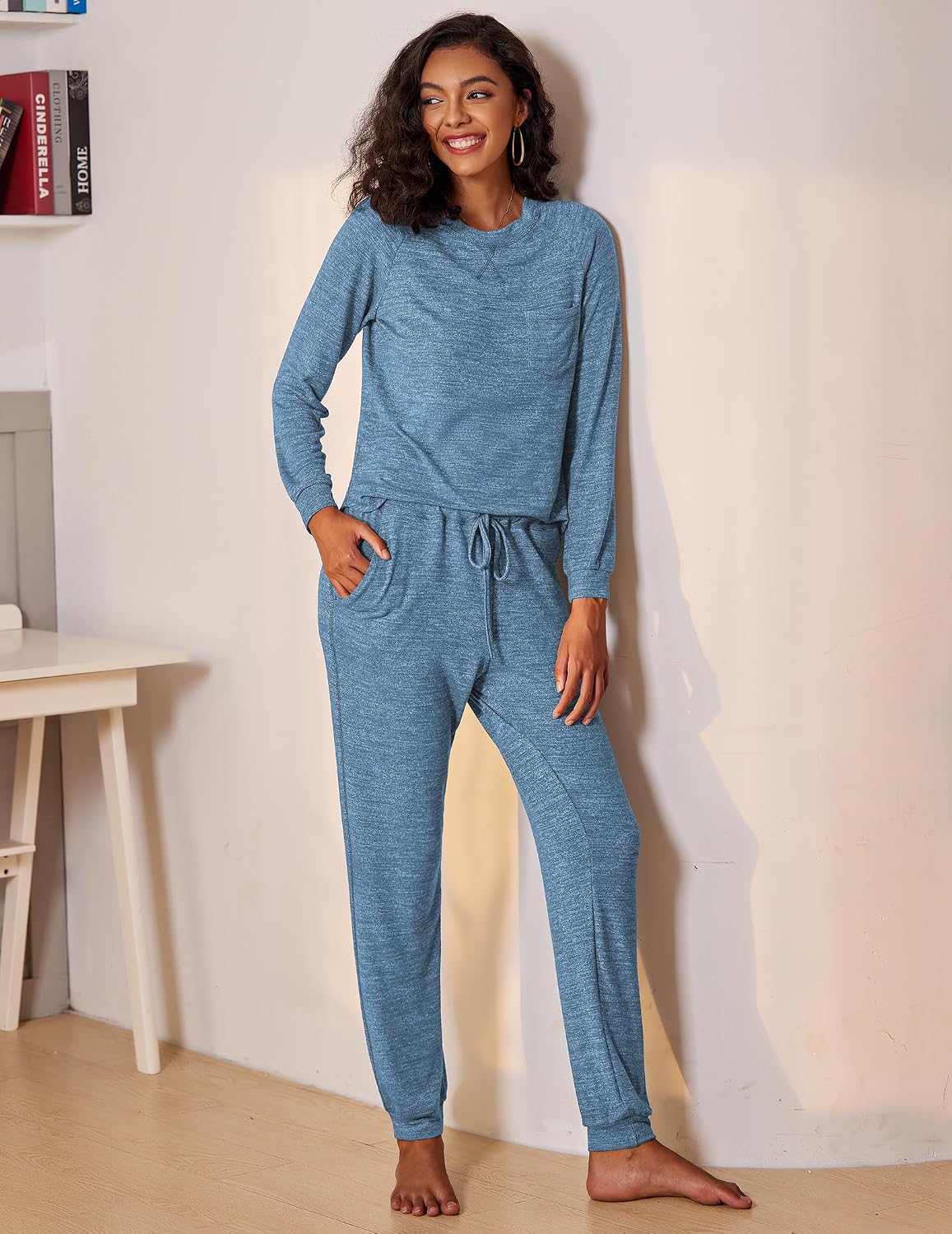 Detalle de Ekouaer Women's Pajama Set in Rayon-Blend Fabric