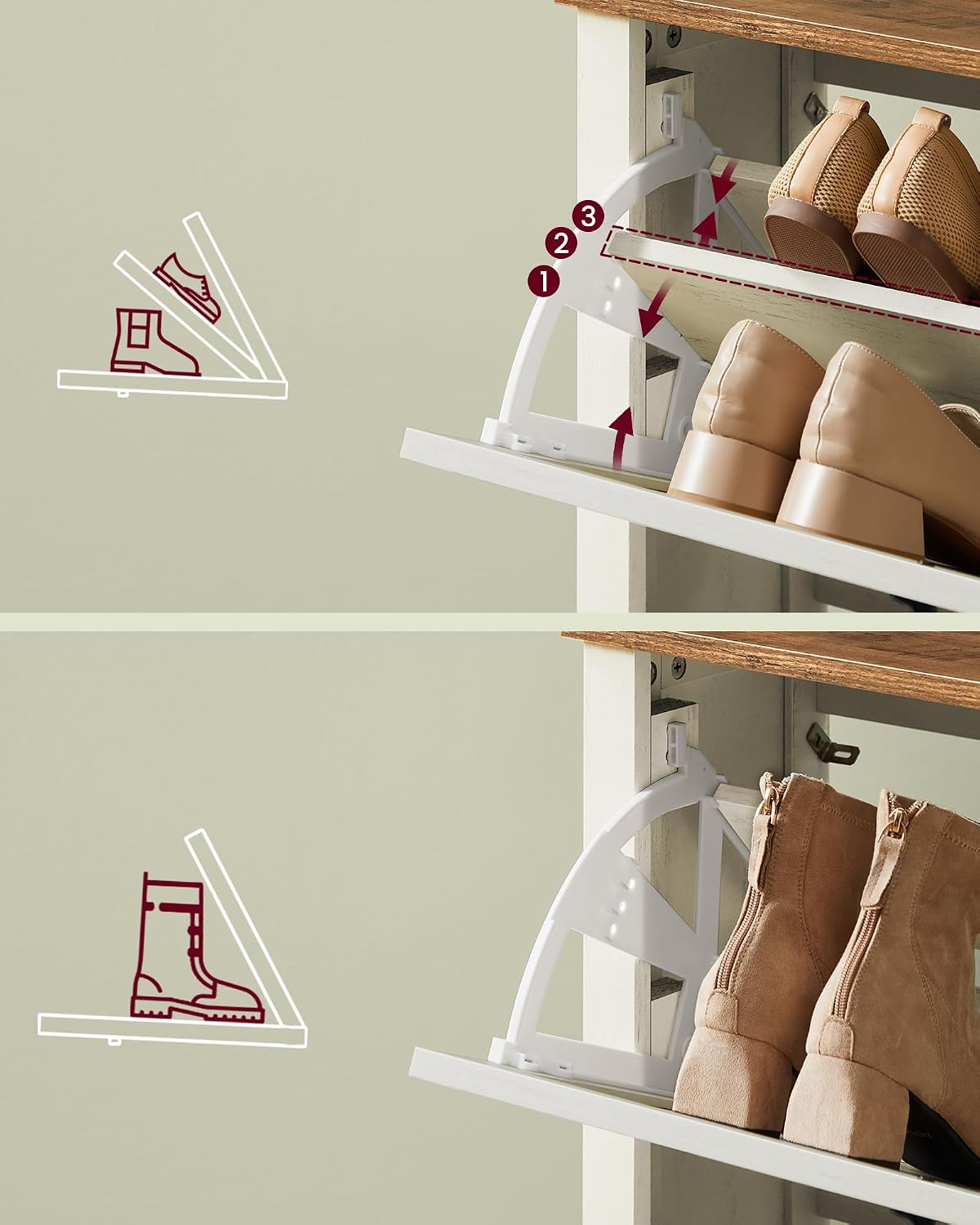 Thumbnail 6 de VASAGLE LIRY HSC301W02 shoe cabinet, 3 flaps, vintage white
