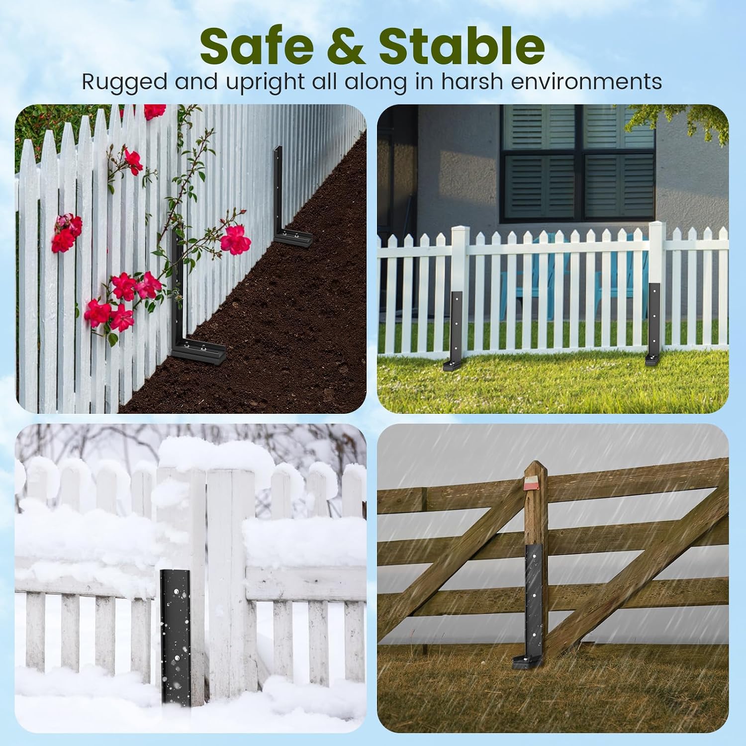 Detalle de Housolution Fence Post Repair Kit: Heavy-Duty, Rust-Resistant Ground Spike for Leaning or Broken Wood Posts