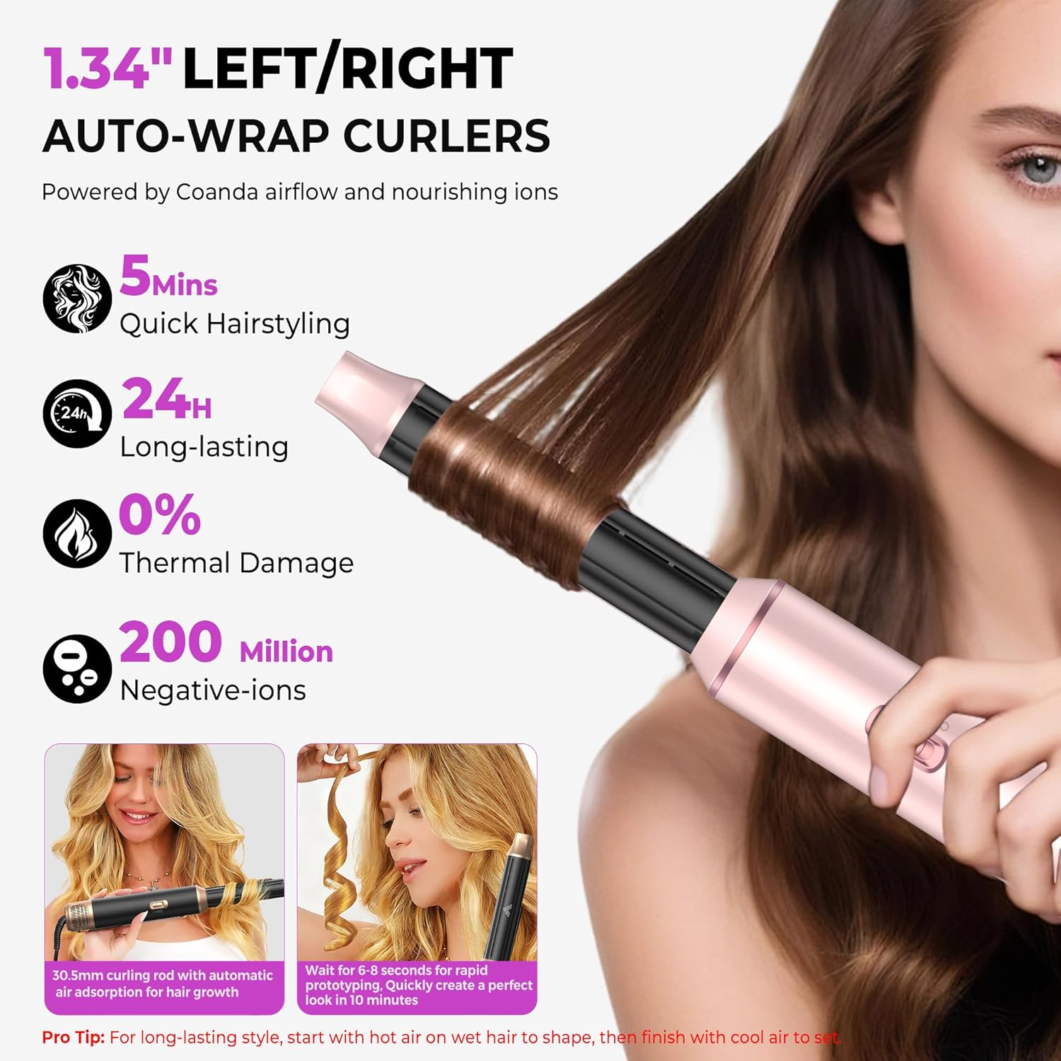 Thumbnail 1 de UMIGA Hairstyler 5 in 1 – Airstyler Haarstyler mit Lockenstäben, Glättbürste und mehr, Rosa