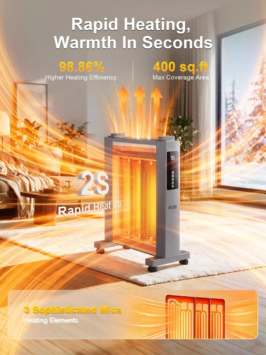 Detalle de MEPTY JH-DRM01-15R-GY01 Mica Space Heater, 1,500W, Digital Thermostat