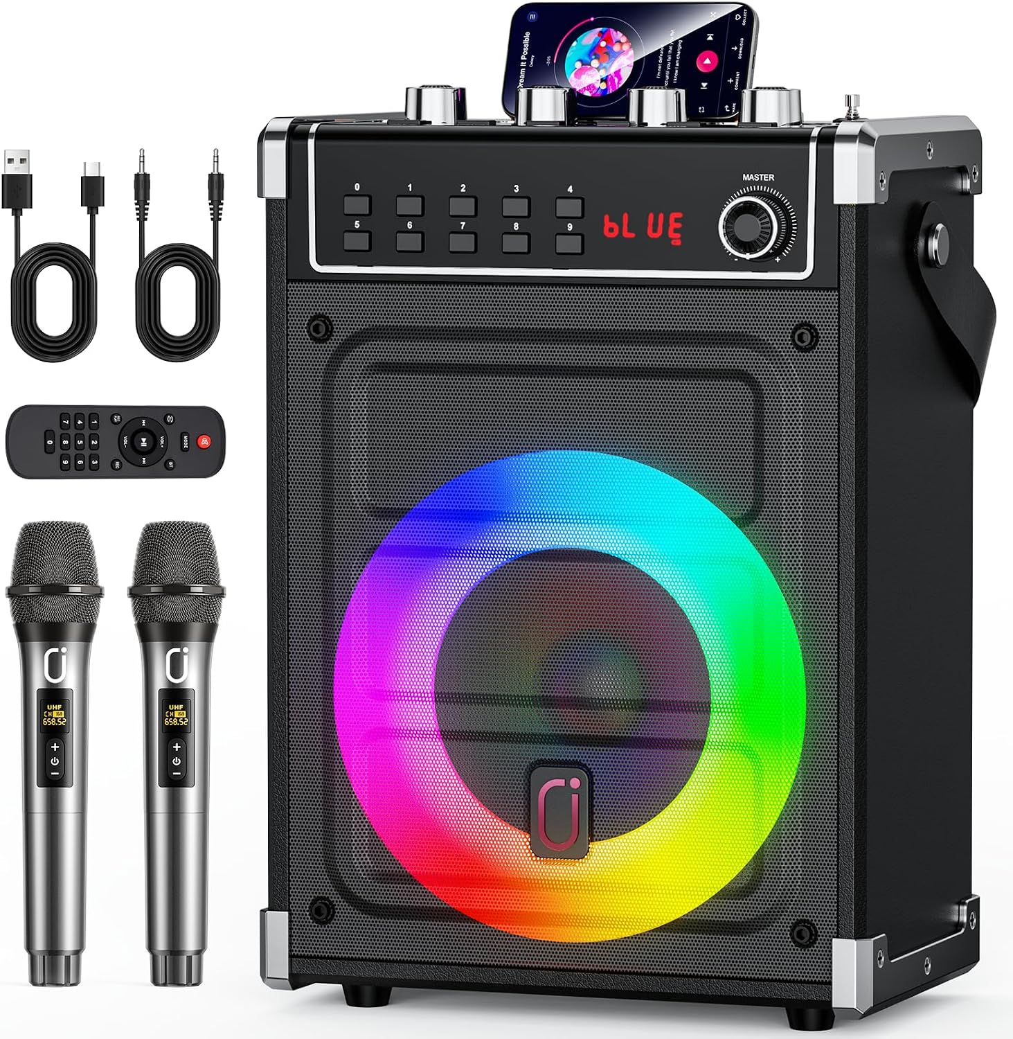 Detalle de JYX 66BT Karaoke Machine with Two Wireless Mics, Bluetooth 5.3 and Disco Lights