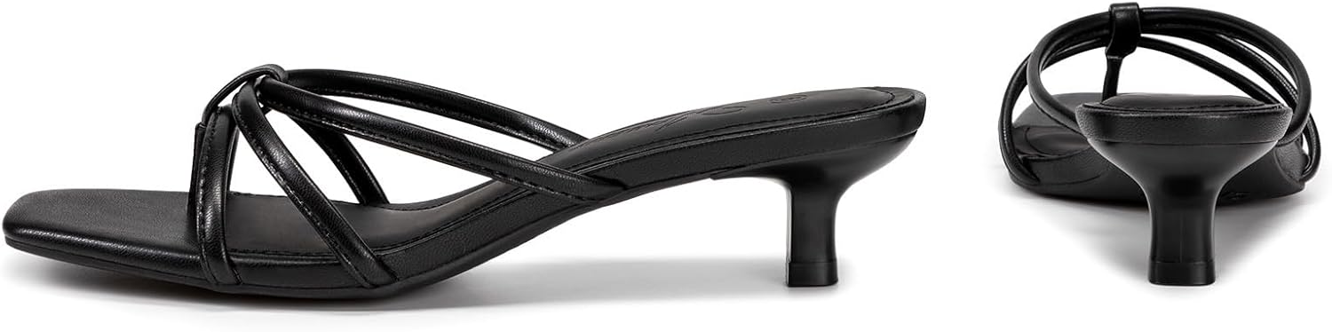 Detalle de Athlefit Kitten Heels for Women Square Toe Strappy Thong Slip-On Sandals
