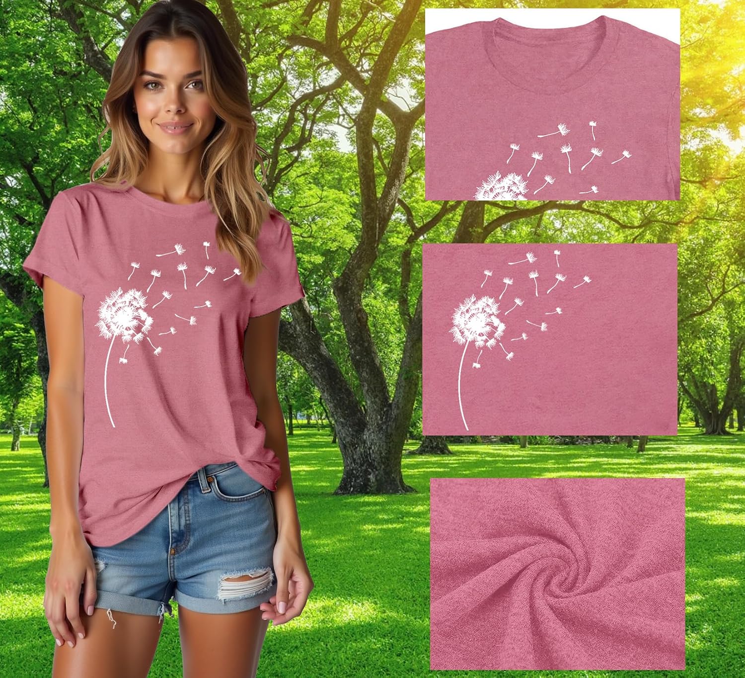 Thumbnail 5 de Qskall Women’s Dandelion Flower T-Shirt (Casual Summer Tee) in soft jersey blend