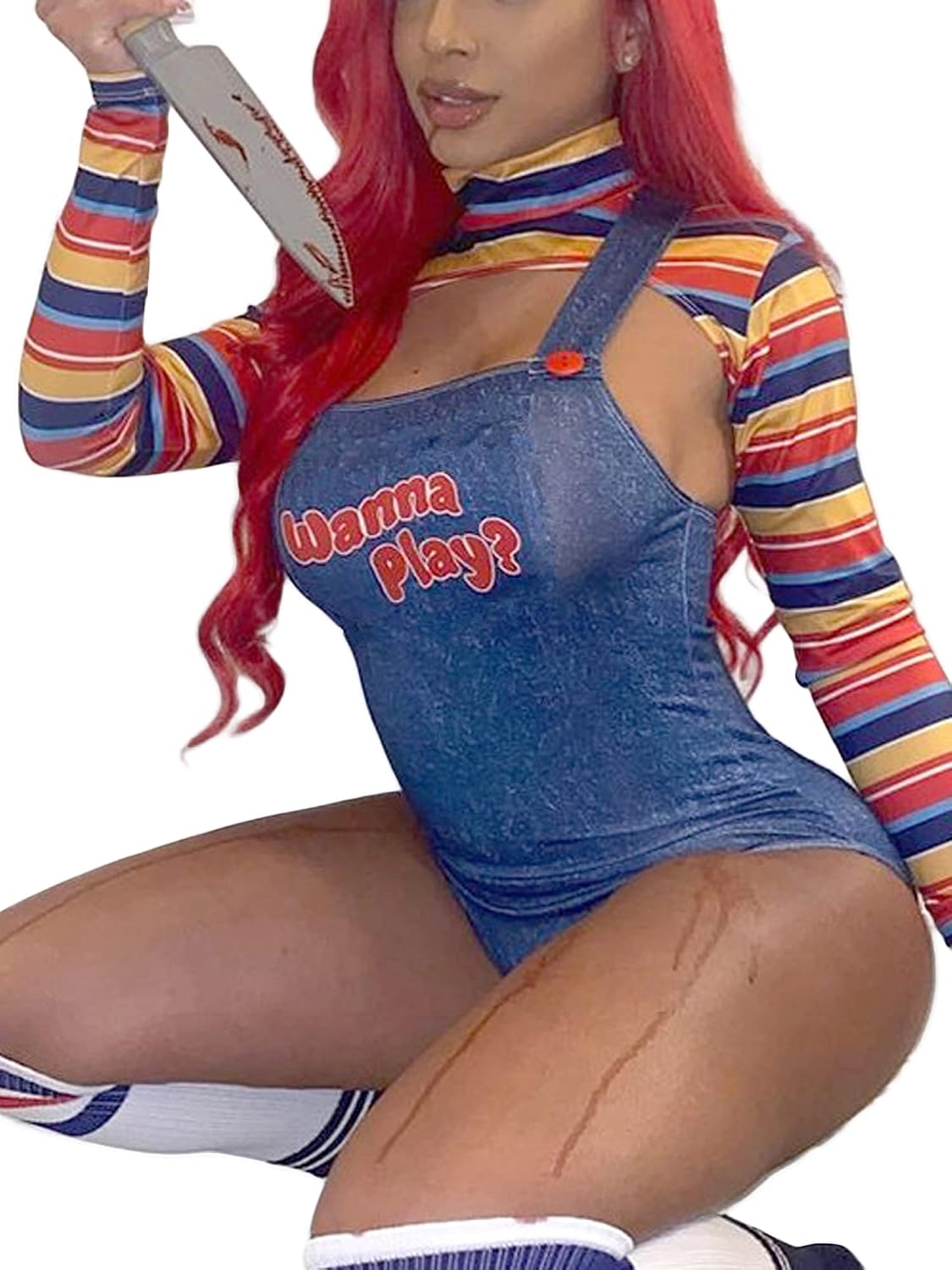 Detalle de ensswliz Women's Chucky Halloween Costume Set, B-Blue, Size S