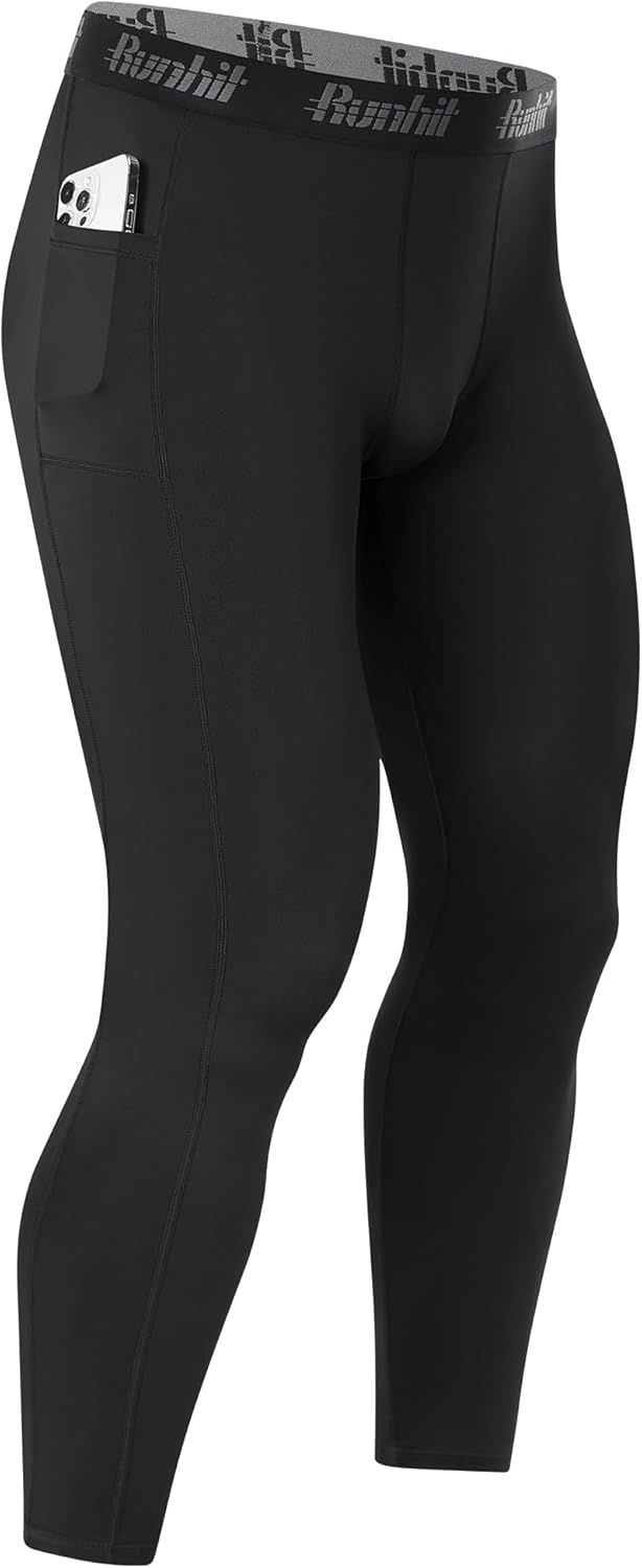 Detalle de Runhit Men’s Running Leggings with Pockets – 1/3 Pack Compression Tights for Training and Outdoors
