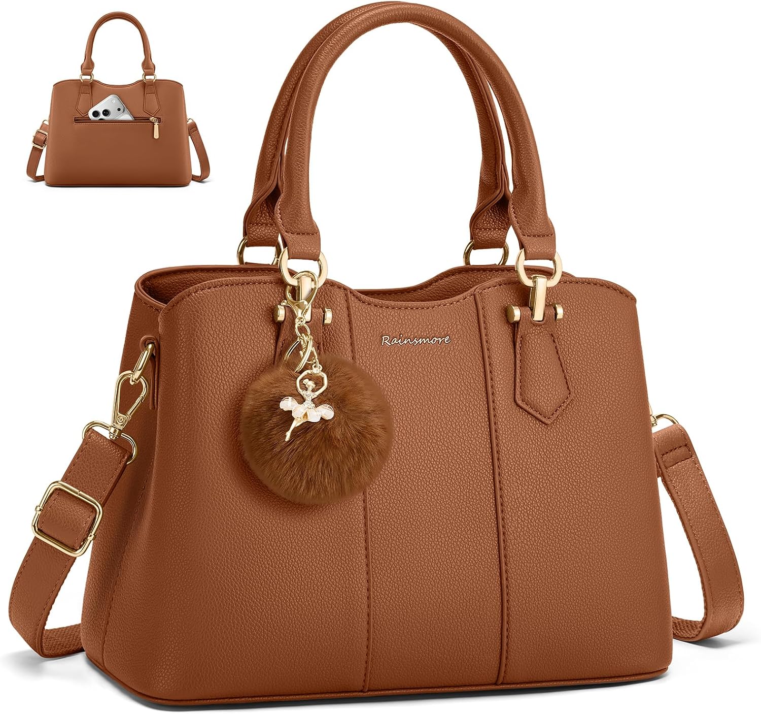 Thumbnail 6 de RAINSMORE Handbags for Women: PU Leather with Detachable Charm, Crossbody & Shoulder Bag