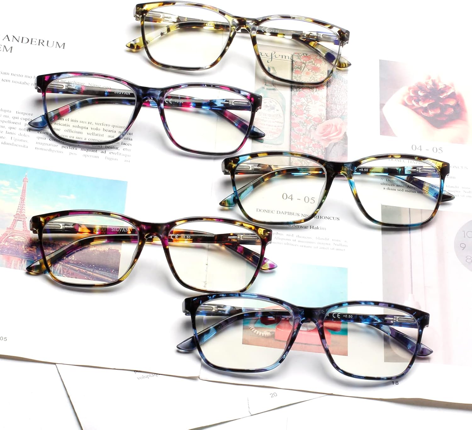 Thumbnail 6 de Kerecsen 5 Pack Ladies Reading Glasses with Blue Light Blocking Lenses (Spring Hinge, Fashion Pattern Frame)