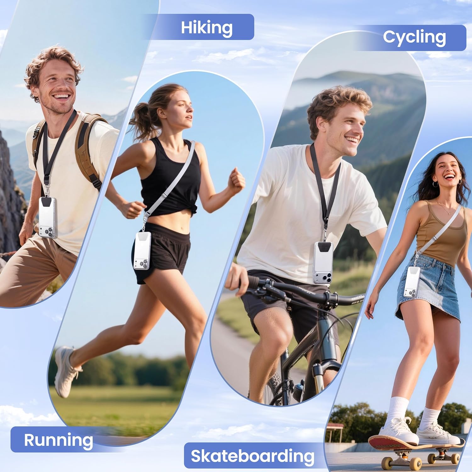 Thumbnail 1 de Takyu 2-pack Adjustable Phone Lanyard Neck Strap with 4 Adhesive Tethers (Universal Smartphone, Black & Gray)