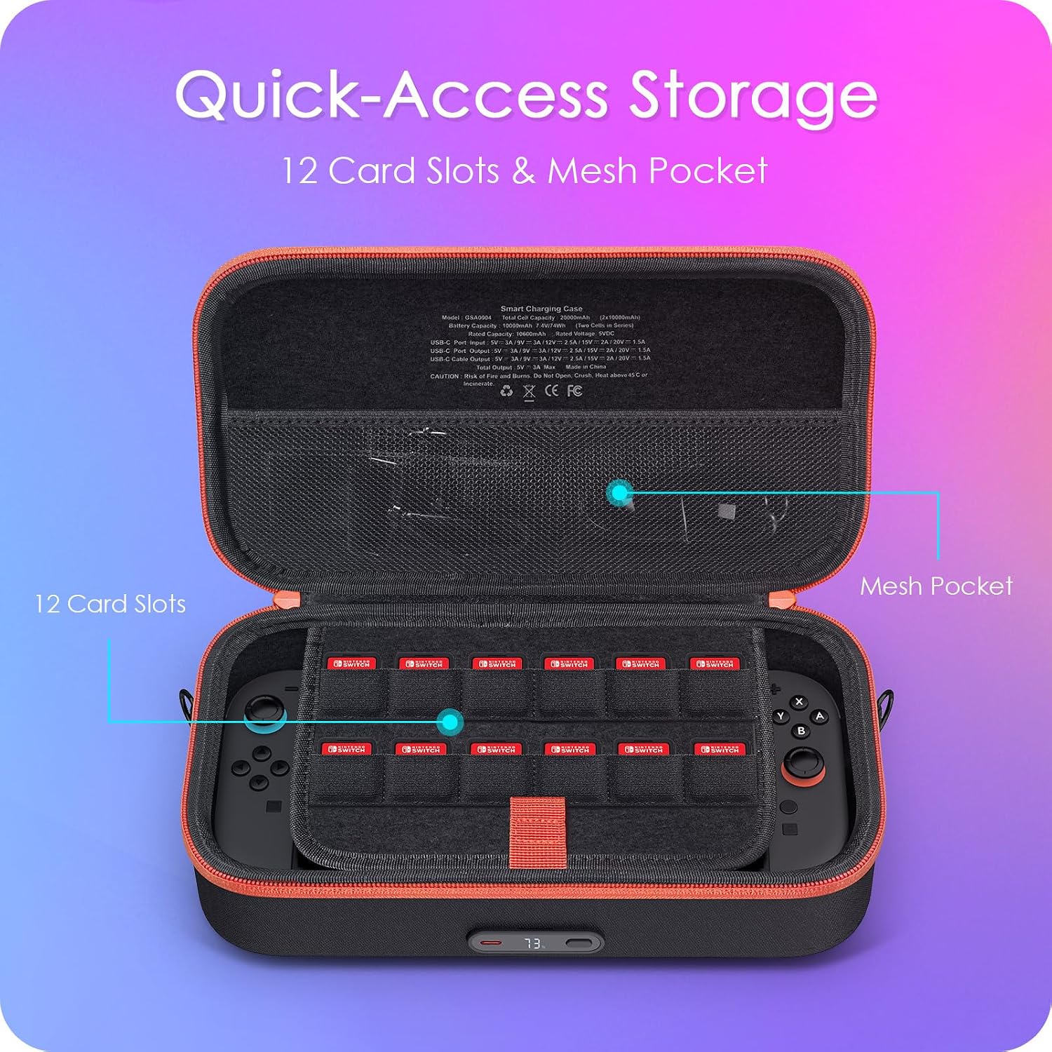 Detalle 1 de VAWVVA GSA0004 Nintendo Switch 2 Charging Case, 20,000mAh, 35W USB-C