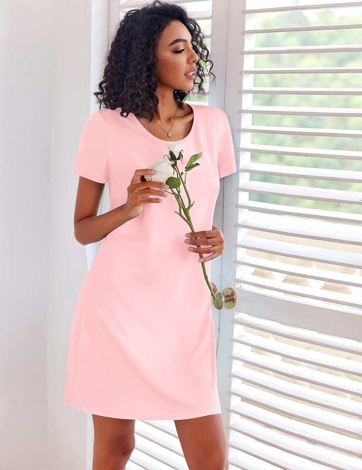 Detalle 1 de Ekouaer 3-Pack Women's Short-Sleeve Nightgowns with Button-Down and Raglan Styles