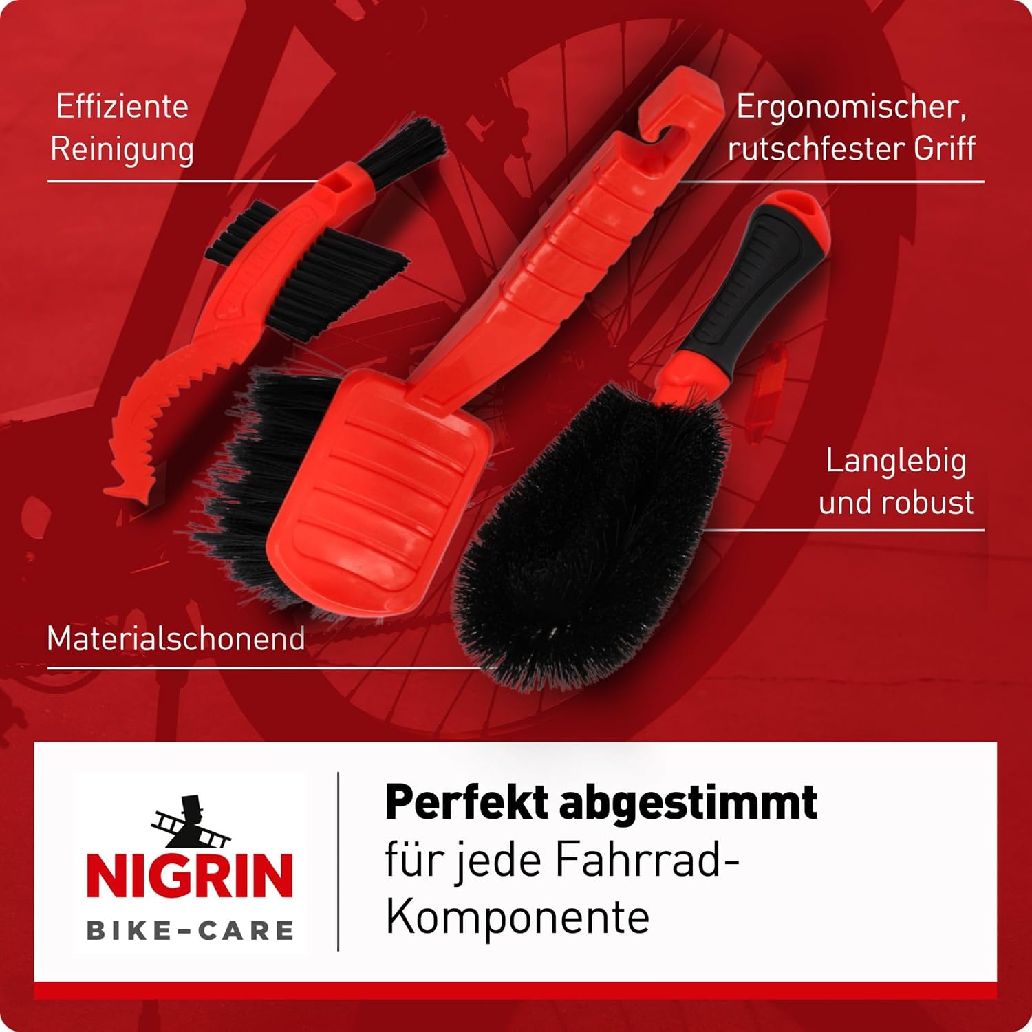 Detalle de NIGRIN 753947 Bike Care Bicycle Cleaning Brush Set, 3-Piece