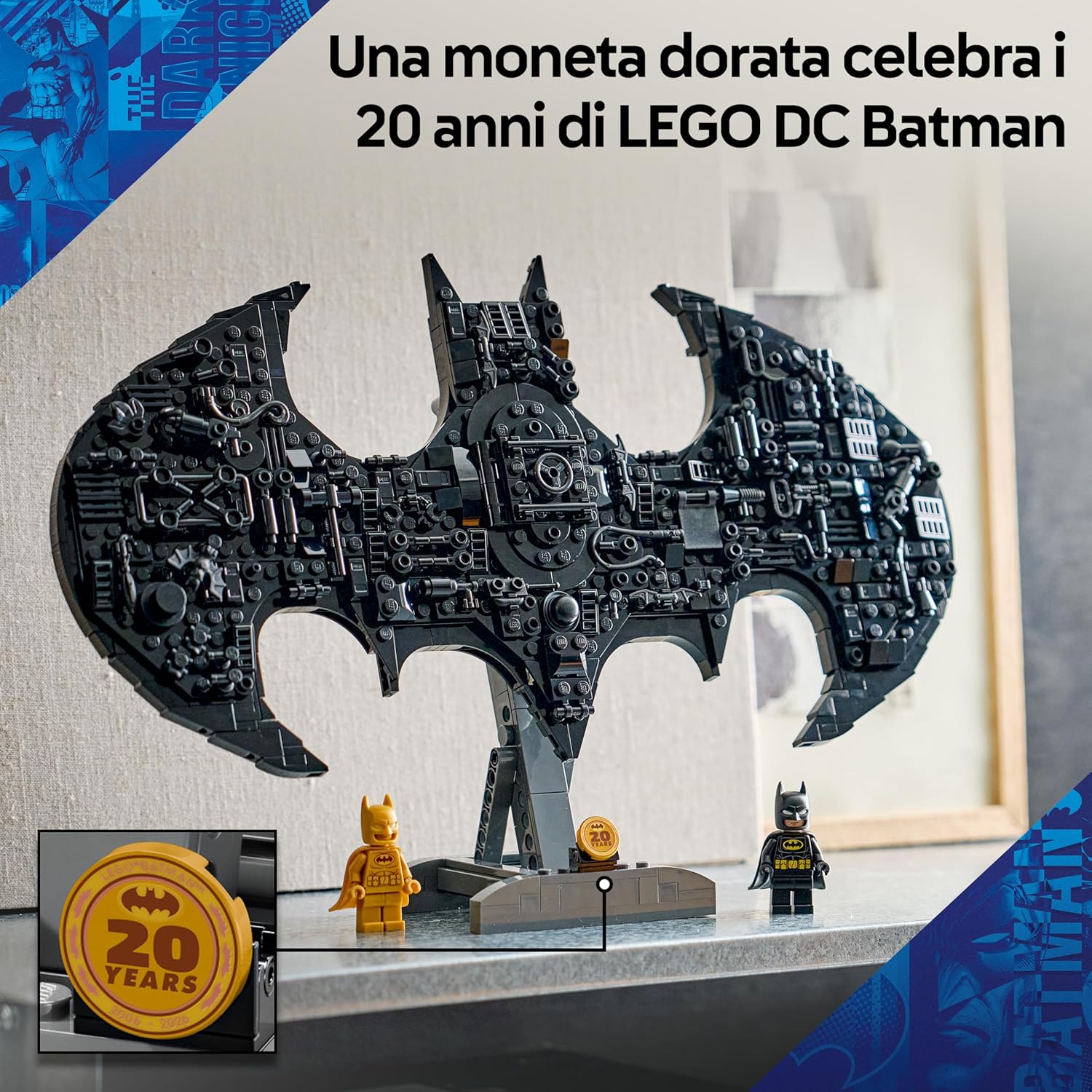 Detalle de LEGO DC Logo di Batman - 76330: decorazione 3D da parete con 2 minifigure e accessori, edizione anniversario