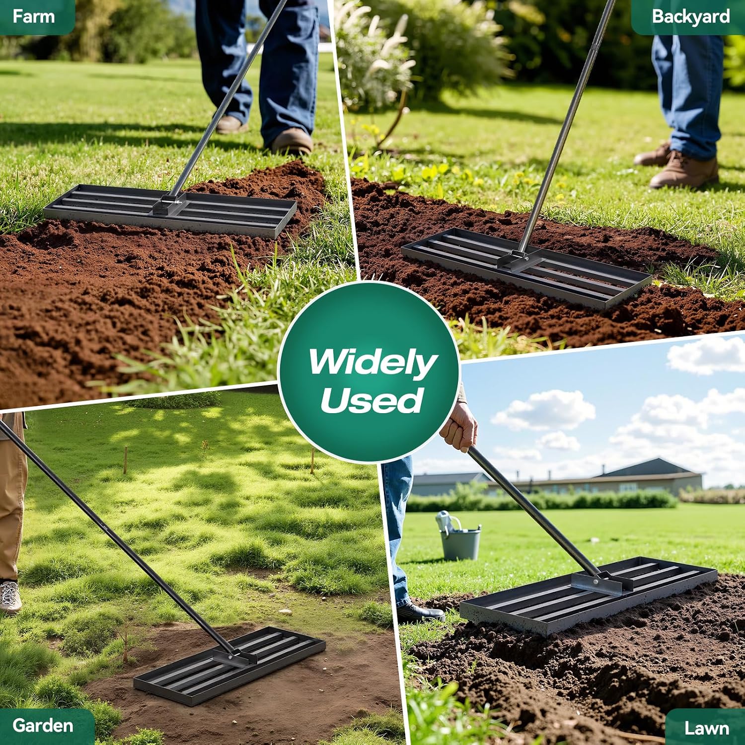 Detalle de Warmiehomy Garden Lawn Leveling Rake with Adjustable Handle (76 x 25 cm) – 2-metre leaf and soil rake for yard levelling
