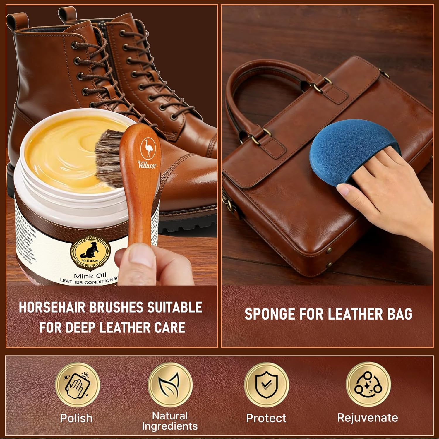 Detalle de Velluxor 4-in-1 Natural Mink Oil Leather Cleaner and Conditioner (240g)