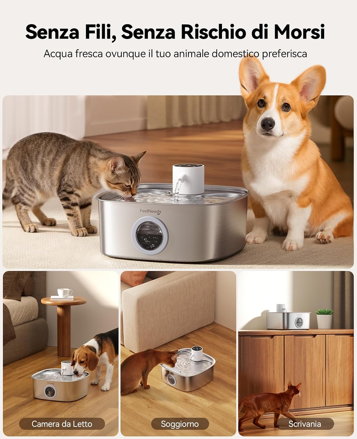 Detalle de FEELNEEDY 8L Fontanella per Gatti senza Fili con Batteria da 5000 mAh e Sensor Radar