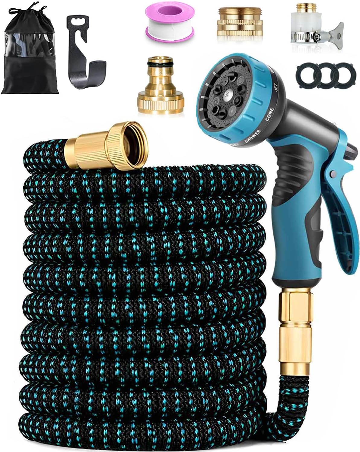 Thumbnail 6 de Expandable Garden Hose Pipe 100FT/30M with 10-Function Nozzle, 4-Layer Latex, 3/4" & 1/2" Fittings, 3750D Fabric