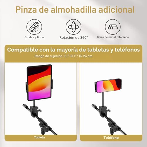 Detalle de TONOR T35: Soporte de micrófono con trípode robusto, brazo ajustable y soporte para tablet/ móvil