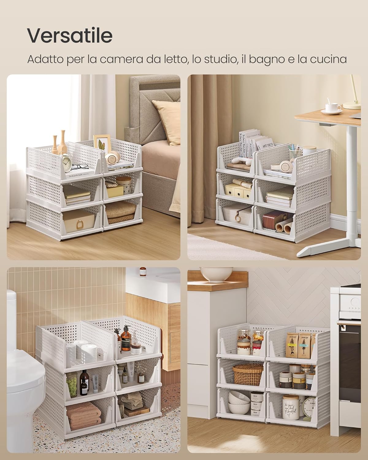 Detalle de SONGMICS Organizer per Armadio Pieghevole LPC600WZ01 – Set di 6 cesti impilabili scorrevoli