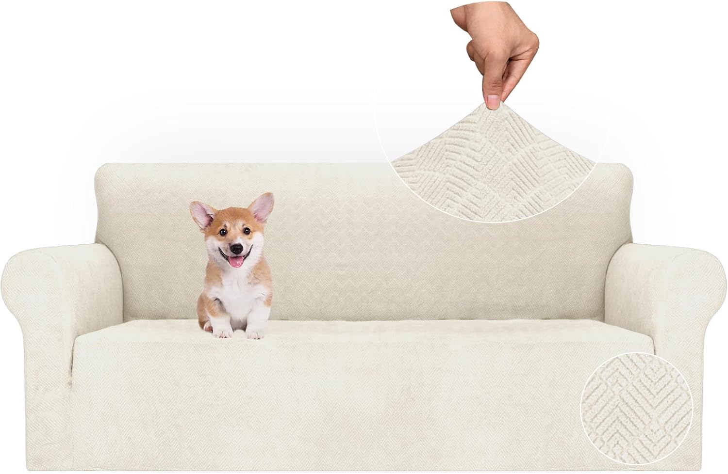 Detalle de Ystyle Funda Sofa 3 Plazas ajustable crema 🛋