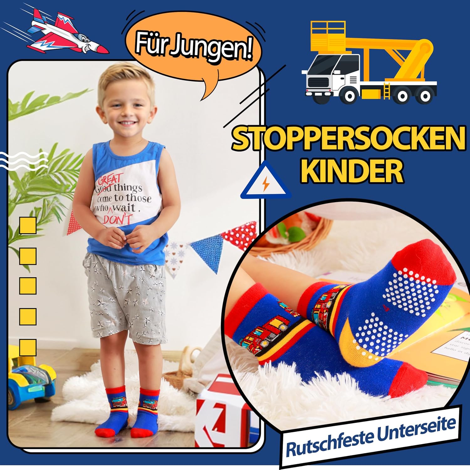 Thumbnail 3 de Welwoos 12 Paar Stoppersocken für Jungen – rutschfeste Baumwoll-Antirutschsocken