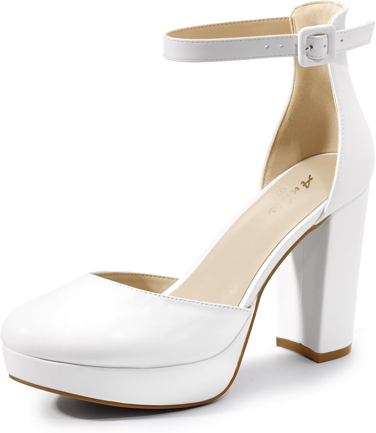 Detalle de Ankis Closed-Toe Platform Pumps for Women, 4-Inch Block Heel and Ankle Strap