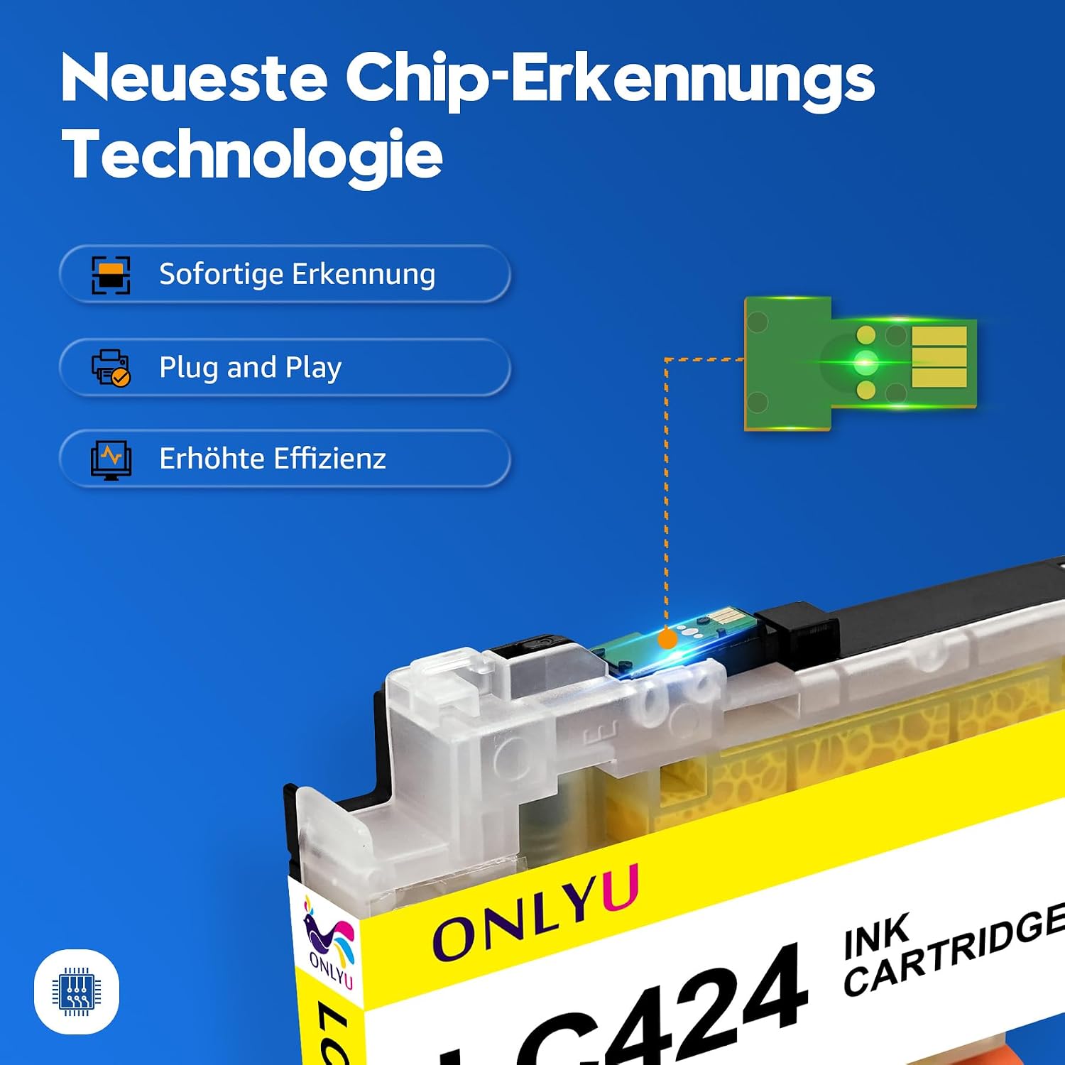 Detalle de ONLYU LC424 kompatible Brother LC424 für DCP-J1200W/DCP-J1200WE – 1× Schwarz, 1× Cyan, 1× Magenta, 1× Gelb