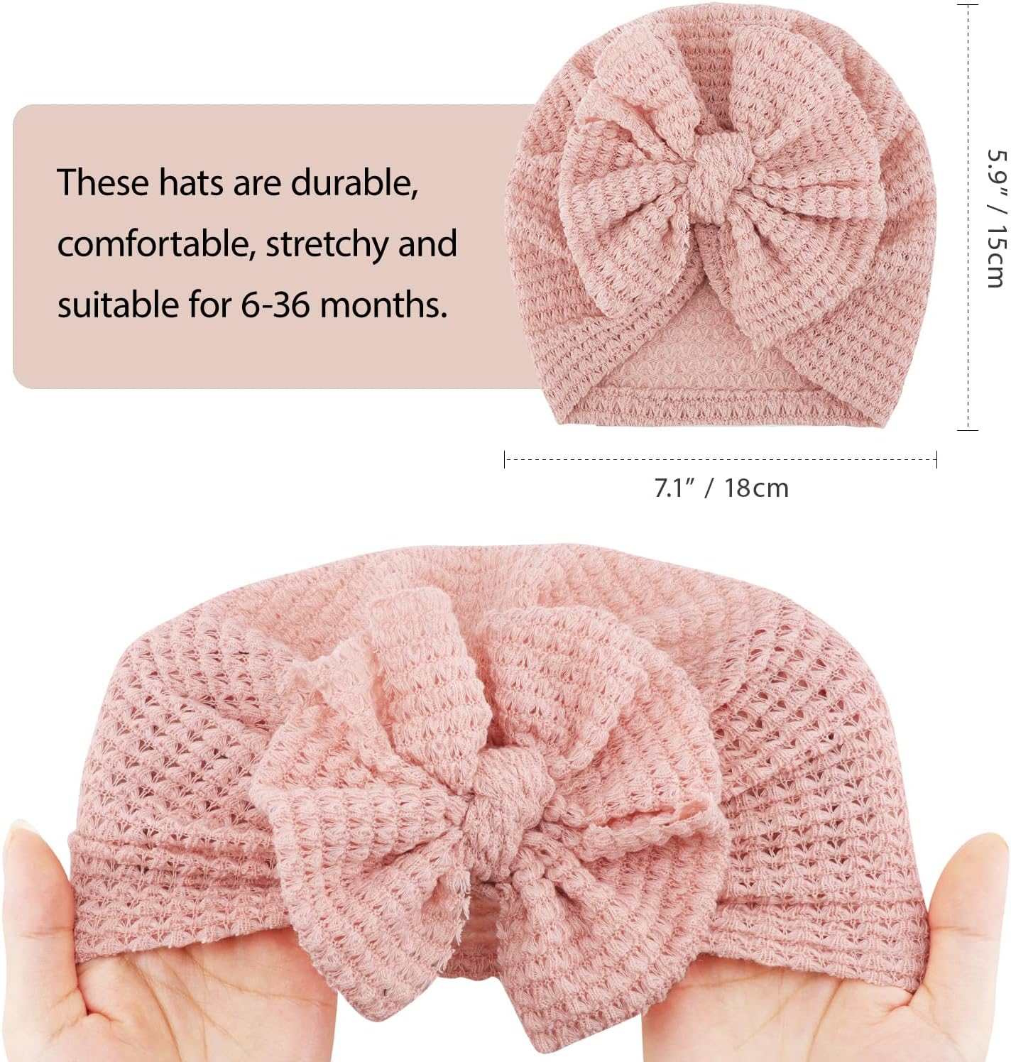 Thumbnail 4 de DRESHOW 5-Piece Baby Turban Hats set — Soft, stretchy infant beanies with oversized bows
