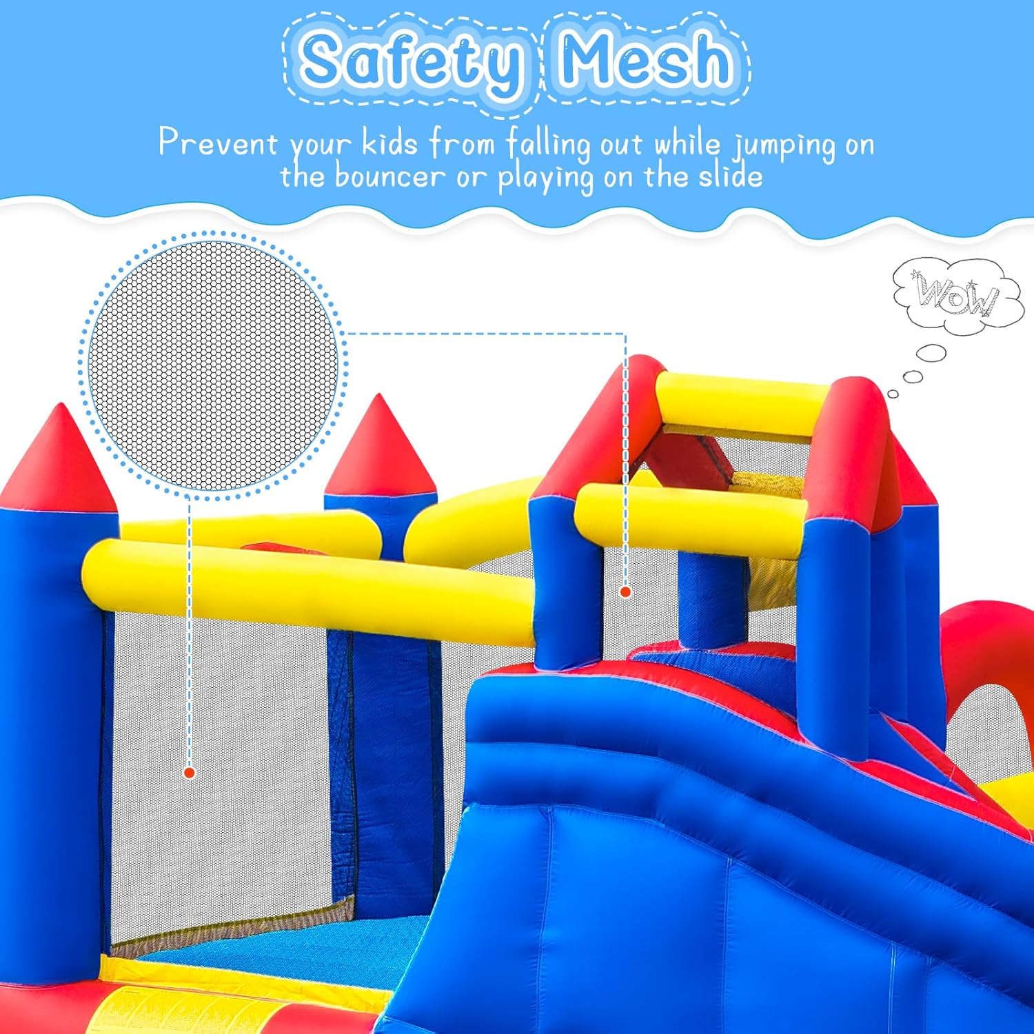 Detalle de GYMMALL 9-in-1 Bounce House with Slide, Climbing Wall and Water Fun for Kids